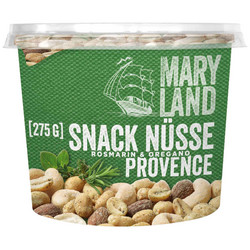 Подходящ за: Специален повод Maryland Микс от ядки фъстъци, ядки кашу и бадеми със смес от средиземноморски подправки 275 гр